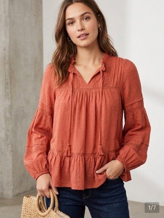 LOFT Tops - LOFT Women's Rust Ruffled Peasant Blouse